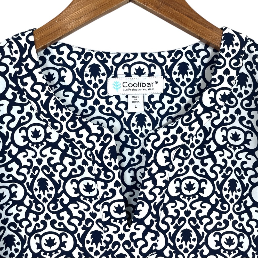 Coolibar - UV Tunic Dress for women in White and Navy Print Size Large - Picture 6 of 7